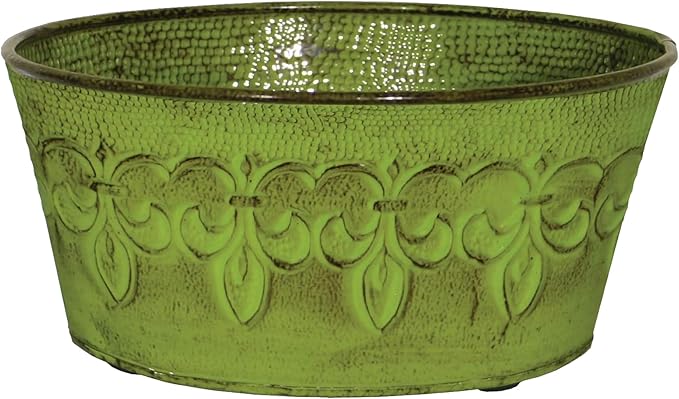 Headwind Ironlite Fleur De Lis Collection – 8" Tansy Green Bowl Decorative Planter with Drain Plug – Lightweight Metal Garden Pots for Indoor & Outdoor Planters Use by Robert Allen