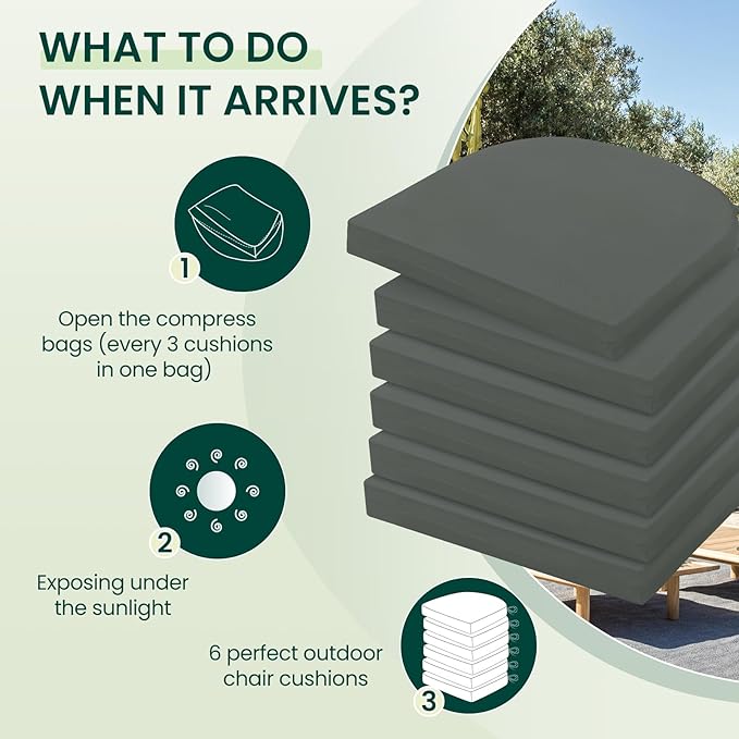 HARBOREST Outdoor Chair Cushions Set of 6, Water Resistant Patio Chair Cushions with Ties, Outdoor Seat Cushions for Patio Furniture, 17"x16"x2", Dark Grey