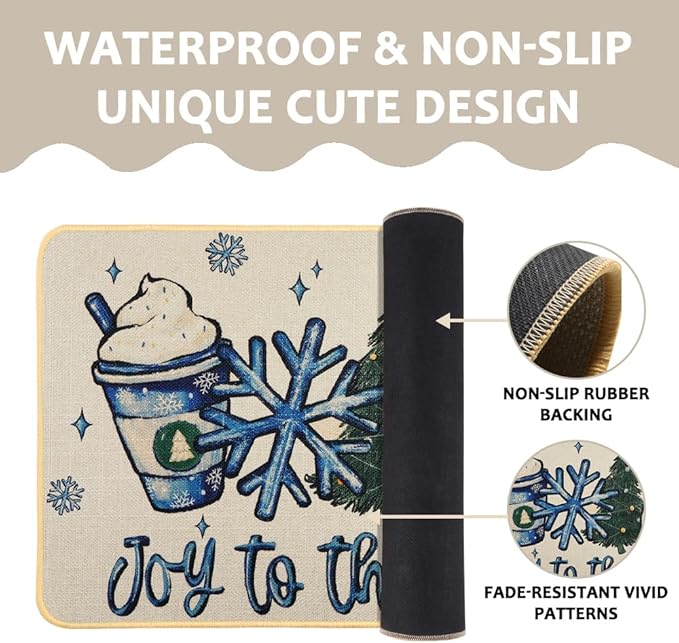 Christmas Welcome Doormat，Winter Outdoor Snowman Ice Cream Snowflake Xmas Tree Rug Decor Floor Front Door Mat Non-Slip Entrance Mat for Home Kitchen Bathroom Decorations 17 X 29 Inch