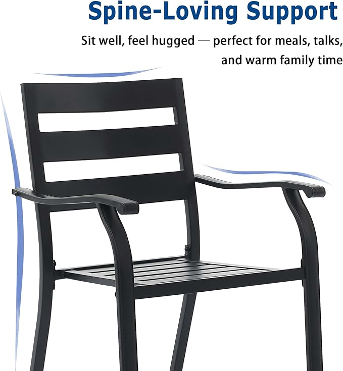 Patio Dining Chairs Set of 2, Black Stackable Outdoor Dining Chairs, Metal Patio Furniture Set for Garden Backyard Lawn Deck Support Over 300 lbs