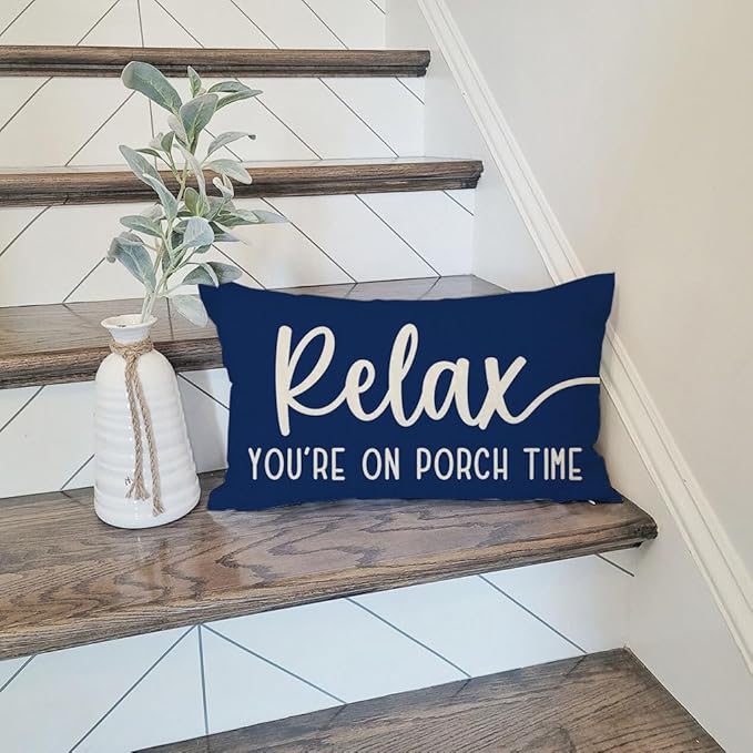 PANDICORN Decorative Throw Pillow Covers 12x20 Inch Relax Porch Time Blue Outdoor Rustic Farmhouse Decorations Lumbar Pillow Decorative Throw Pillows Cases Cushion Covers for Porch Couch Sofa Decor