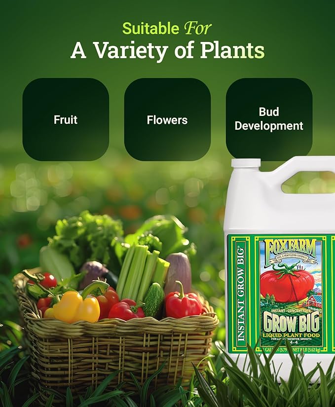 FoxFarm Grow Big Liquid Plant Food - Bloom Fertilizer for Flowers, Fruits, and Vegetables, Perfect for Indoor & Outdoor Potted Plants, NPK 6-4-4 (Gallon)