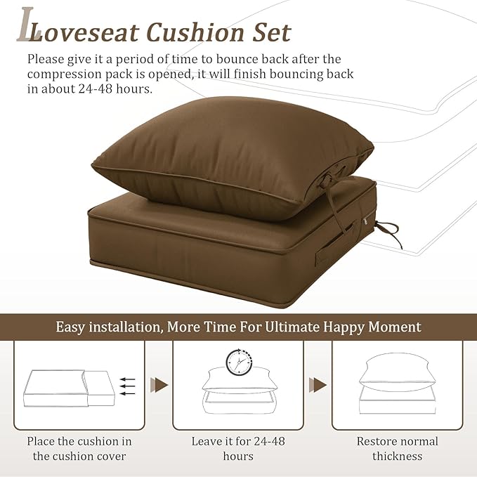 Outdoor Patio Chair Cushions Set 22 L X 24 W X 4 H Waterproof & Fade Resistant Deep Seat and Back Cushions with Removable Covers Outdoor Seat Cushion Set for Chairs and Sofas