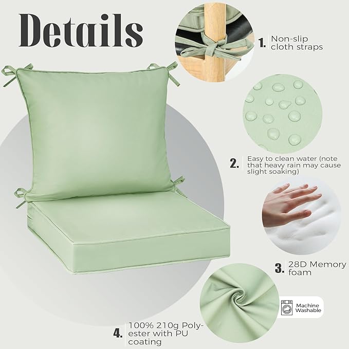 PLTCAT Patio Furniture Cushions Set, Waterproof & Fade Resistant with Removable Cover (Cyan, 24" x 24" + 24" x 20")