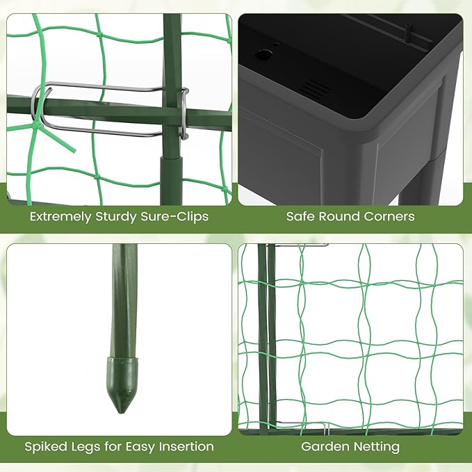 Giantex Raised Garden Bed with Legs & Trellis for Climbing Plants, Self-Watering Planter Box w/Water Level Gauge, for Vine Flower Herb Vegetable (29.5"x13.5"x76")