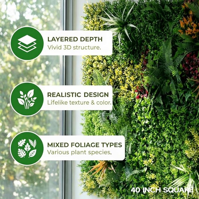Artificial Grass Wall Backdrop Panels, 40"x40" UV-Anti Greenery Backdrop Wall, Faux Boxwood Panels for Patio, Garden, Backyard Indoor Outdoor Green Wall Decor & Privacy Fence Covering