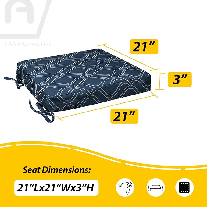 AAAAAcessories Outdoor Seat Cushions for Chairs, Waterproof, Fade-Resistant, 21" x 21" x 3", Patio Furniture Replacement Cushions, Set of 2, Slate Blue Vine Trellis