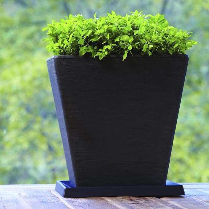 Crescent Garden Universal Square Plant Saucer, Modern UV Safe Durable Drip Tray for Square Planter, Heavy-Duty Plastic Drainage Dish, Large Outdoor Flowerpot Saucer - 16'' inner x 19.75" outer (White)