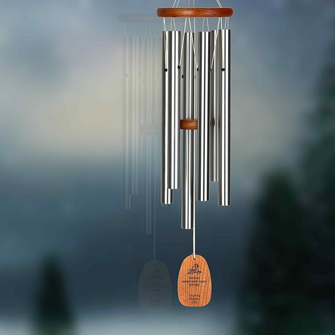 Woodstock Wind Chimes Personalized Amazing Grace Memorial Chime for Outside 24'' Medium Silver Sympathy Customized Cardinal Inspirational Wind Chime for Outdoor Patio Home Garden Decor