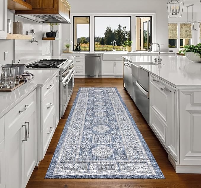 Keen Home Design Terrace Outdoor Runner Rug - 26"x91" Washable Indoor/Outdoor Rug for Patio, Kitchen, Balcony, Beach, Garden, Deck and Porch, Size: 2'2" x 7'7", Trend Navy