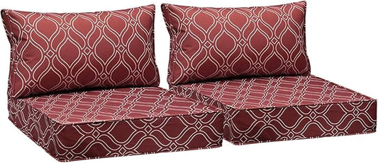 AAAAAcessories Outdoor Seat Cushions for Chairs, Fade-Resistant, Waterproof Patio Furniture Replacement Cushions, 23.5" x 25.5" x 5" + 23.5" x 13.5", Set of 2, Clay Red Vine Trellis