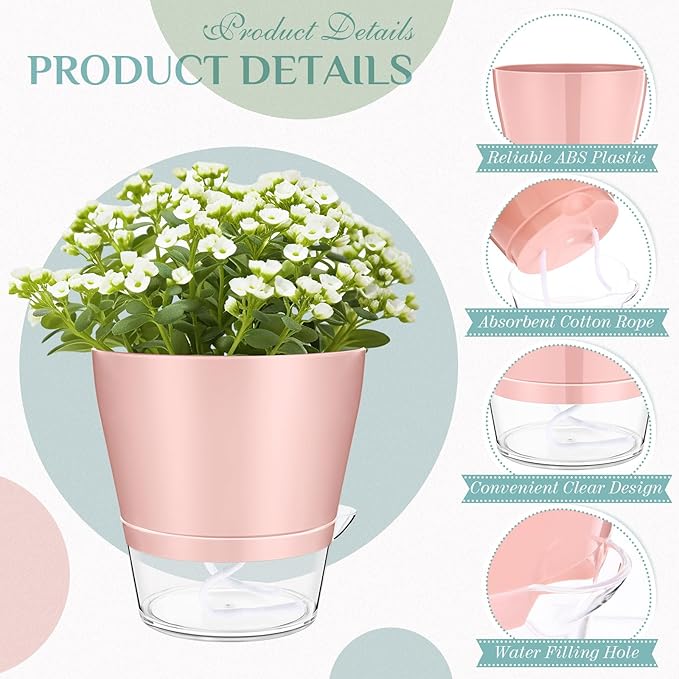 12 Pack 6 Inch Self Watering Plant Pot African Violet Pot Self Watering Planters Indoor Outdoor Flower Pots Planters with Visual Reservoir and Drainage Hole, Bright Colors