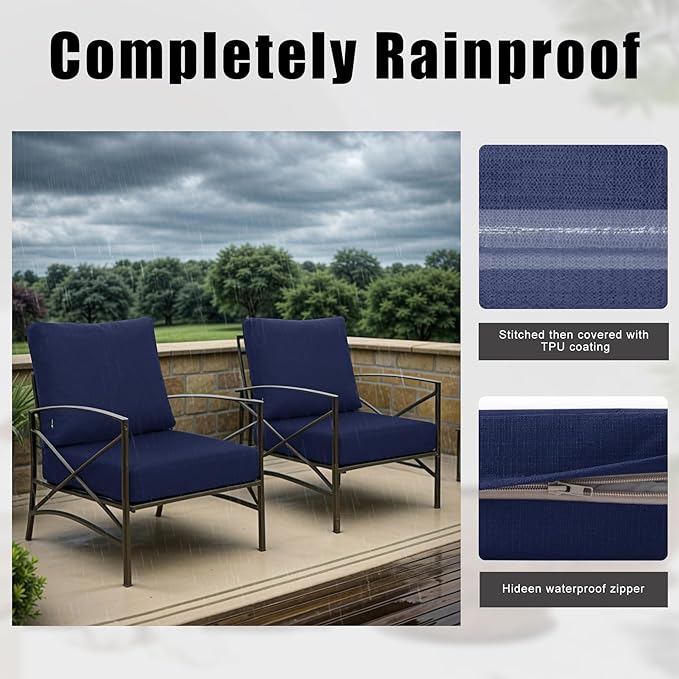 Favoyard 19×19 inch Deep Seat Patio Cushions Water-Resistant & Fadeness Furniture Cushion Set for Outdoor Chair Couch with Polyester-Linen Fabric, Removable Cover, Hidden Zipper & Adjustment Staps