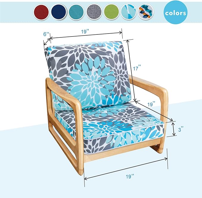 JMGBird Outdoor Chair Cushions Set - 19"x19" Tufted Seat & Back Cushions, Water-Resistant UV-Treated Polyester for Patio Furniture