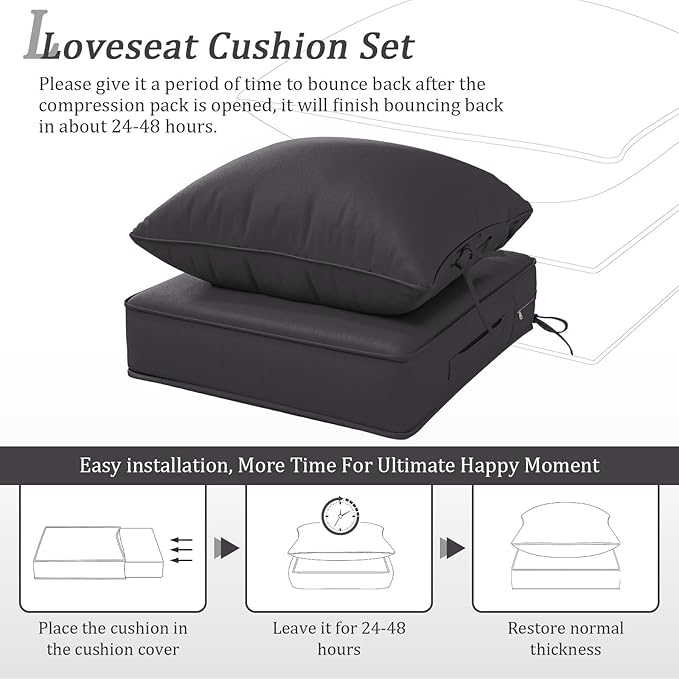 Outdoor Patio Chair Cushions Set 22 L X 24 W X 4 H Waterproof & Fade Resistant Deep Seat and Back Cushions with Removable Covers Outdoor Seat Cushion Set for Chairs and Sofas