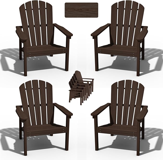 nevilywood Compact Stackable Adirondack Chairs Set of 4, 26.3" Wide HDPE Outdoor Patio Chairs - Durable, Space-Saving Design for Porch, Lawn or Garden, Coffee