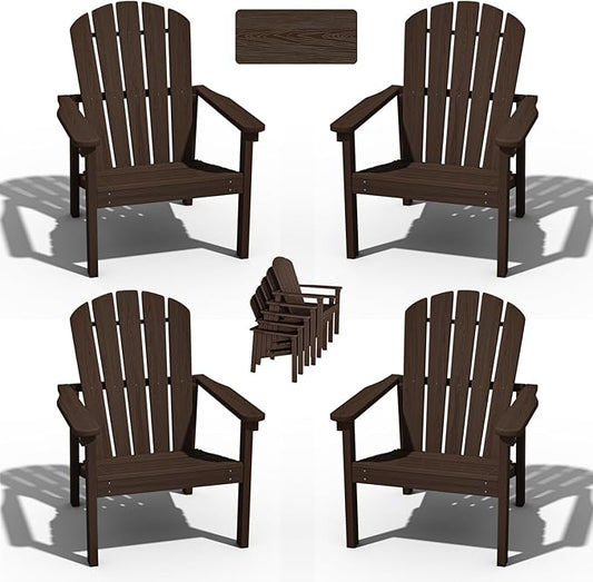 nevilywood Compact Stackable Adirondack Chairs Set of 4, 26.3" Wide HDPE Outdoor Patio Chairs - Durable, Space-Saving Design for Porch, Lawn or Garden, Coffee