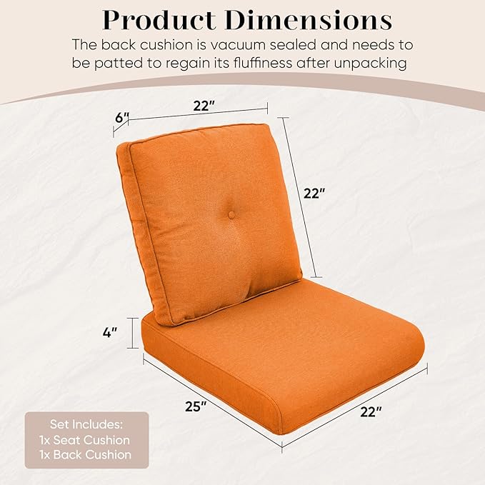 Outdoor Chair Cushions-Patio Chair Cushions Set with Removable Cover 22 X 25 Inch Outdoor Cushions for Patio Furniture Chair Sofa Couch-Orange