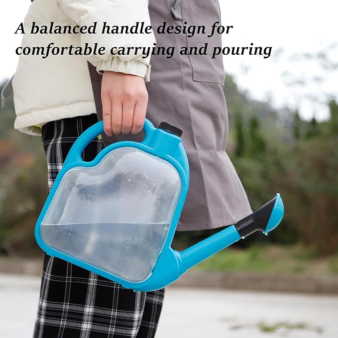 4L Foldable Clear Plastic Watering Can with Rotating Nozzle Long Spout Ideal for Indoor and Outdoor Gardening -Blue