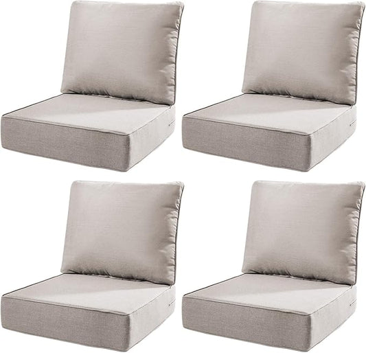 6" Thick Outdoor Cushions 22x24x6, 4-Set Deep Seat Patio Cushions with Removable Cover, Waterproof & Fade Resistant Replacement for Wicker Chair, Loveseat, Sofa - Beige