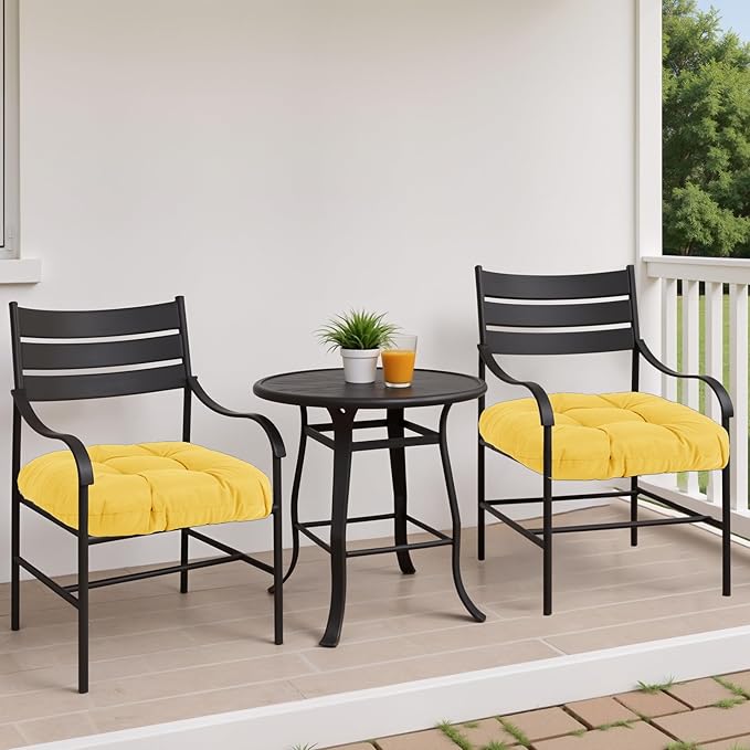 MTMR Outdoor Chair Cushions Set of 2, 19x19 Waterproof Wicker Seat Cushions for Patio Furniture, Tufted Outdoor Replacement Furniture Pad for Porch Lawn Wicker Desk Dining Rocking Chair, Yellow