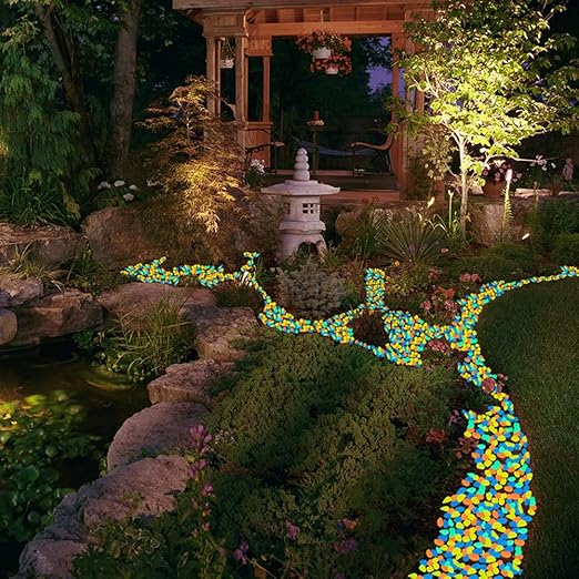 Glow in The Dark Rocks Outdoor, 500 pcs Multicolor Solar Rocks for Landscaping, Outdoor Decor Glow in The Dark Stones, Glowing Pebbles for Garden Backyard Patio Lawn Fish Tank Aquarium Decor