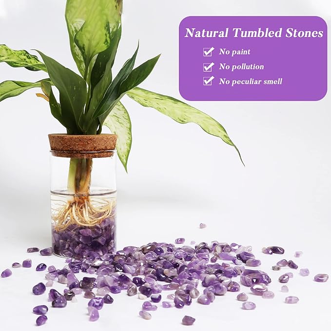 QICQDRAM Polished Gem Stones Rocks Crystals 0.9 Lb/405g Natural Tumbled Stones Amethyst Crystal Chips Bulk for Healing Crystals & Fish Tank Rocks Gravel, Vase Filler, Plants Decor
