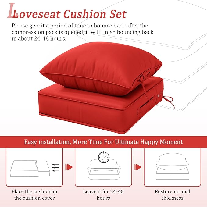 Outdoor Patio Chair Cushions Set 22 L X 24 W X 4 H Waterproof & Fade Resistant Deep Seat and Back Cushions with Removable Covers Outdoor Seat Cushion Set for Chairs and Sofas