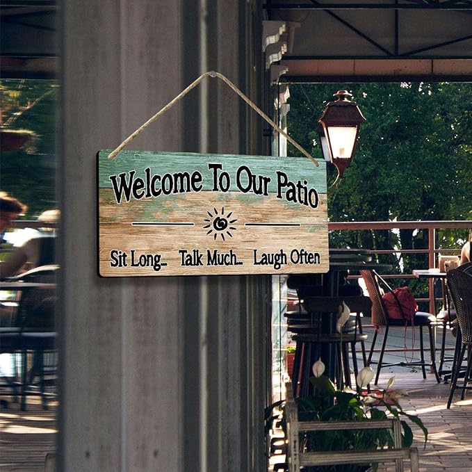 Outdoor Patio Signs For Outside Welcome To Our Patio Sign Outdoor Patio Wall Decor Personalized Wood Garden Signs For Outside Porch Sign Beach Signs 6x12 Inch