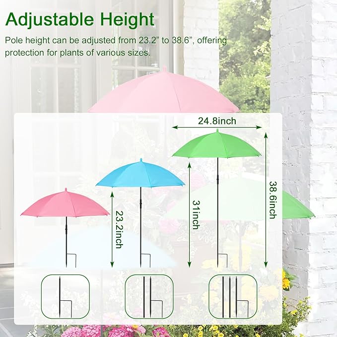 Plant Umbrella Shade for Potted Plants, 3Pcs Flower Umbrella for Plants, Garden Shade Cover, Portable Sun Shade for Plants - Ideal for Outdoor Potted Plants and Hydrangeas (Pink + Bule + Green)