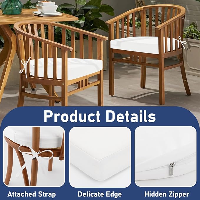 Topotdor Outdoor Chair Cushions Set of 2, 18"x18"x2" Waterproof Patio Chair Cushions for Outdoor Furniture, Round Corner Outdoor Seat Cushions Color Fastness Chair Pads with Ties, White