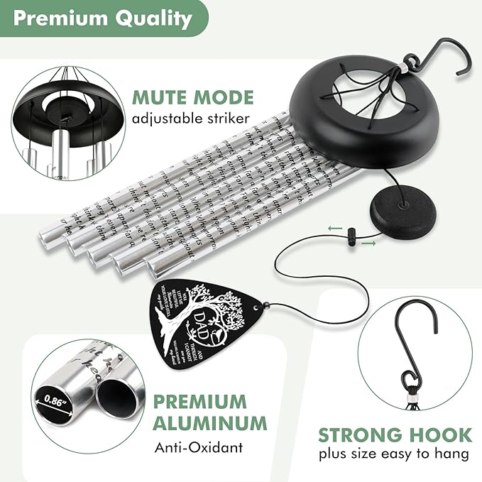 Fabuday Memorial Gifts Wind Chimes - Sympathy Gift for Loss of Dad, Windchimes in Memory of a Loved One for Bereavement Condolence Grief Funeral Condolences Remembrance Grieving, Cardinal Family Tree