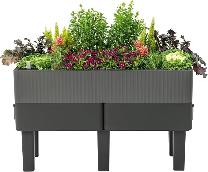 Vego garden EZCube Self Watering Planter Box with Legs, 29" Elevated Raised Garden Bed with Water Gauge for Patio, Backyard 21" x 48" Fog Gray