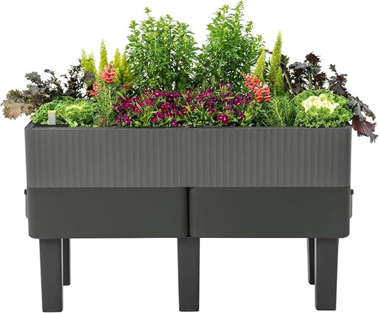 Vego garden EZCube Self Watering Planter Box with Legs, 29" Elevated Raised Garden Bed with Water Gauge for Patio, Backyard 21" x 48" Fog Gray