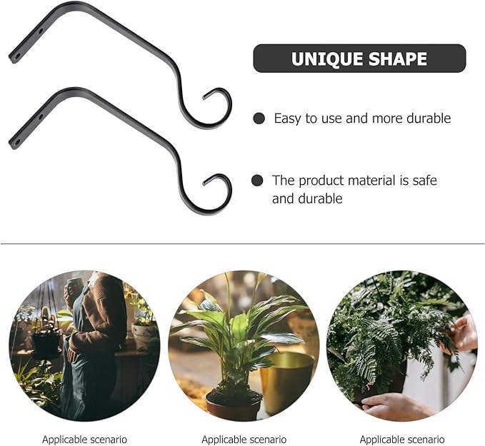 Kisangel 2pcs 7.3-inch Black Iron Hanging Plant Brackets Wall-Mounted Upturned Hooks for Garden Planters Lanterns and Outdoor Décor