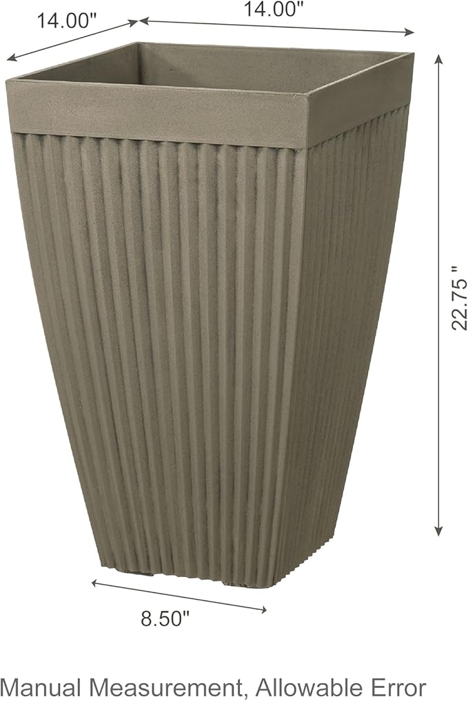 Glitzhome 23" H Tall Planter, Large Planters for Outdoor Plants, Outdoor Planters with Drainage Hole, Faux Concrete Fluted Large Flower Pots for Porch Indoor Patio Garden and Deck, Set of 2
