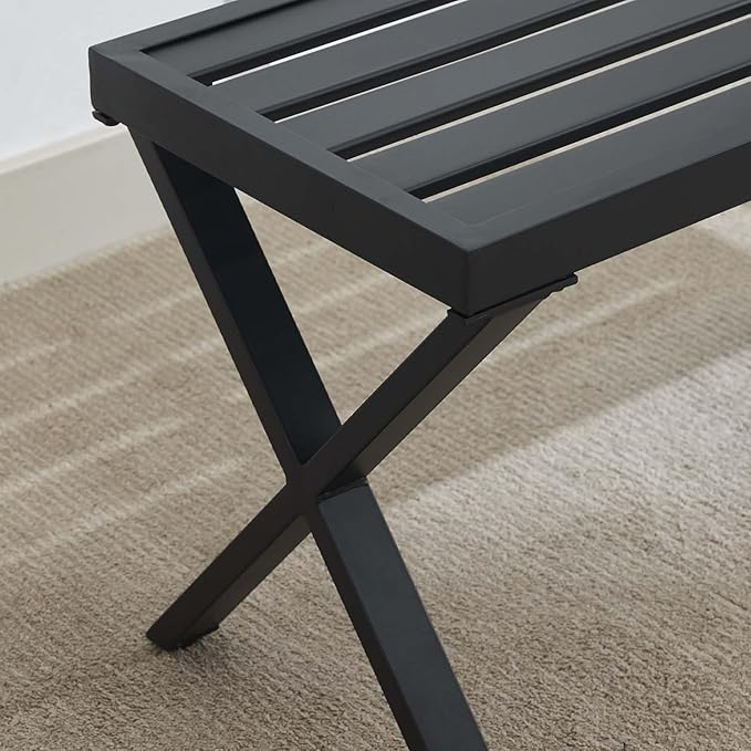 Backless Outdoor Bench, Metal Patio Bench, Garden Bench for Front Porch, Backyard and Deck, Black