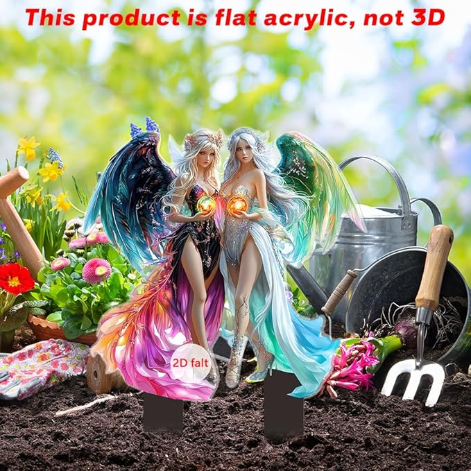 Garden Decor, Acrylic 2D Stake, Pot Plants Garden Yard Lawn Outdoor Fairy Statue Ornaments, Fairy Garden Accessories Decoration (Style C)