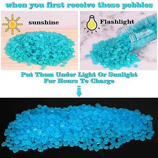 1000pcs Glow in The Dark Rocks Outdoor Decorations Stones Small Luminous Pebbles for Fish Tank Aquarium Lawn Patio Garden Indoor/Outdoor Decor and DIY Ideas -Light Blue