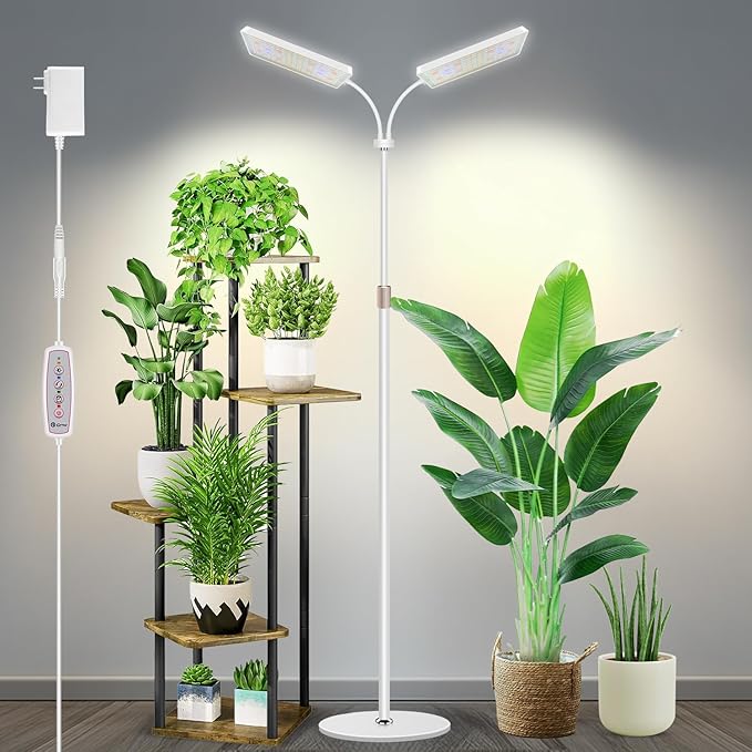 Wiaxulay Grow Lights for Indoor Plants, 306 LED Full Spectrum Plant Light with Stand, Height Adjustable 24-68 in for Growing Large Tall Plants, 4/8/12/16H Timer,3 Lighting Modes,5 Brightness (2 Heads)