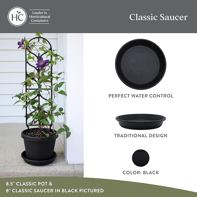 The HC Companies 17.5 Inch Classic Round Plant Saucer, Lightweight UV-Resistant Plastic Outdoor & Indoor Flower Pot Tray, 2-Pack Plant Pot Trays for Garden & Home Decor, Black