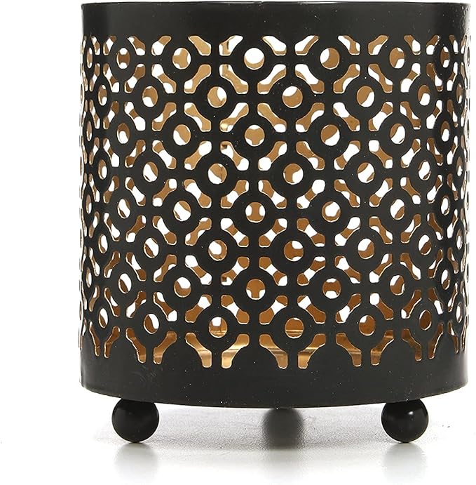Hosley 4.5" Black Metal Candle Holder Sleeve Gold Interior for Tealights & Votive Candles Decorative Lantern for Home Décor, Weddings, Meditation, & Events
