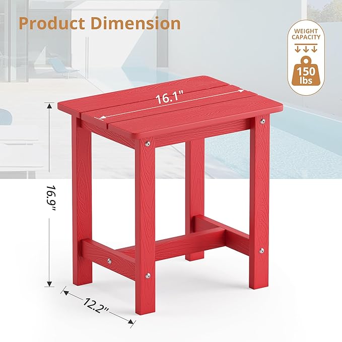 LUE BONA Outdoor Side Table Set of 2, HDPS Small Outdoor Table, Adirondack Side Table, Outside End Table for Patio, Porch, Pool, Weather Resistant/Easy Maintenance/Indoor or Outdoor Use, Bright Red