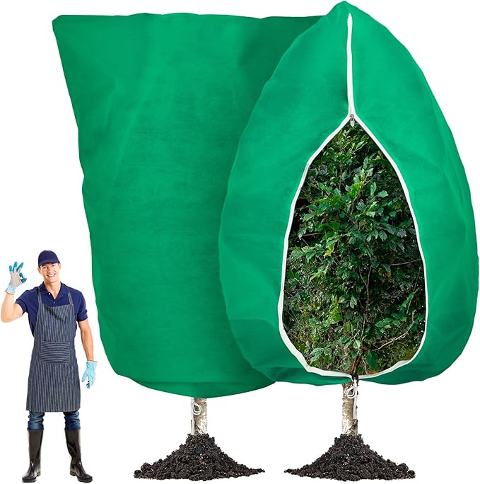 1 Pcs 10 x 10 ft Plant Covers Freeze Protection Extra Large Frost Cloth Plant Covers with Zipper Drawstring Winter Cold Weather Frost Blankets for Outdoor Palm Fruit Tree and Shrubs (Green)
