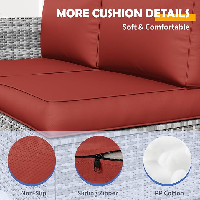 Amopatio Outdoor Sofa Replacement Cushion Set, Waterproof Seat and Back Cushions for Patio Furniture, UV-Resistant and Extra-Thick Cushions, Machine-Washable Covers (Wine)