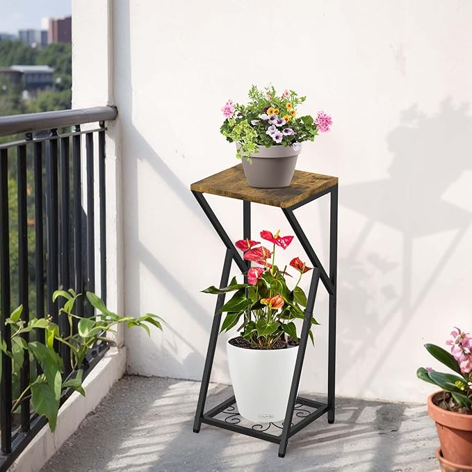 Tall Plant Stand Indoor, Corner Metal Plant Stands for Indoor Plants, 2 Tier Plant Tables Square Plant Shelves Modern Flower Pot Holder for Living Room Balcony Outdoor Garden
