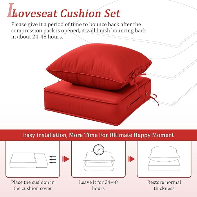 Outdoor Patio Chair Cushions Set 19 L X 19 W X 4 H Inch Waterproof & Fade Resistant Deep Seat and Back Cushions with Removable Covers Outdoor Seat Cushion Set for Chairs and Sofas