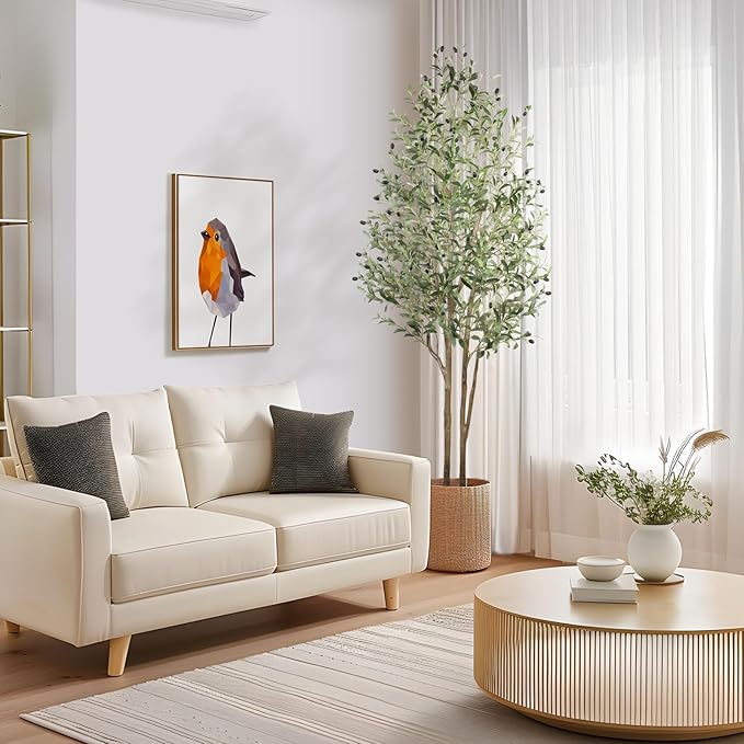 Alupssuc Olive Trees Artificial Indoor, 6FT Tall Faux Olive Tree, Artificial Plants with Natural Wood Trunk and Lifelike Fruits for Home Office Decor