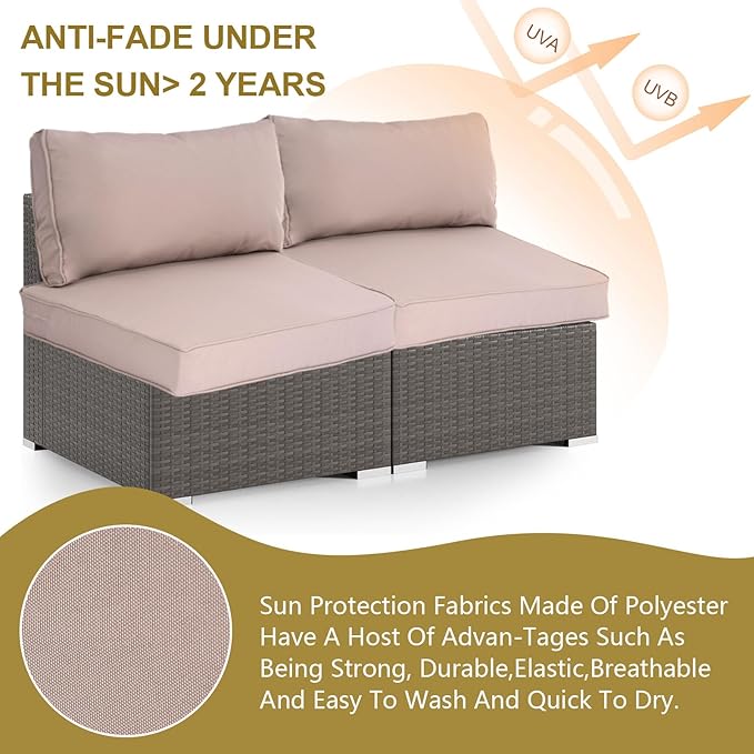 Outdoor Replacement Cushions for Patio Furniture,14-Piece Patio Water-Resistant Replacement Sofa Cushions,Fits 6-seat Sectional Rattan Conversation Set,Liner&Cover (Khaki)