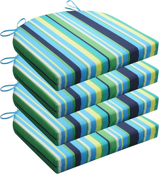 Wellsin Outdoor Chair Cushions for Patio Furniture - Patio Chair Cushions Set of 4 - Water Resistant Round Corner Outdoor Seat Cushions 17"X16"X2", Stripe 01